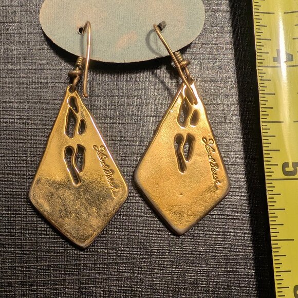 Laurel Burch Signed Pair of Heron Birds Drop Goldtone Hook Earrings - Picture 4 of 4